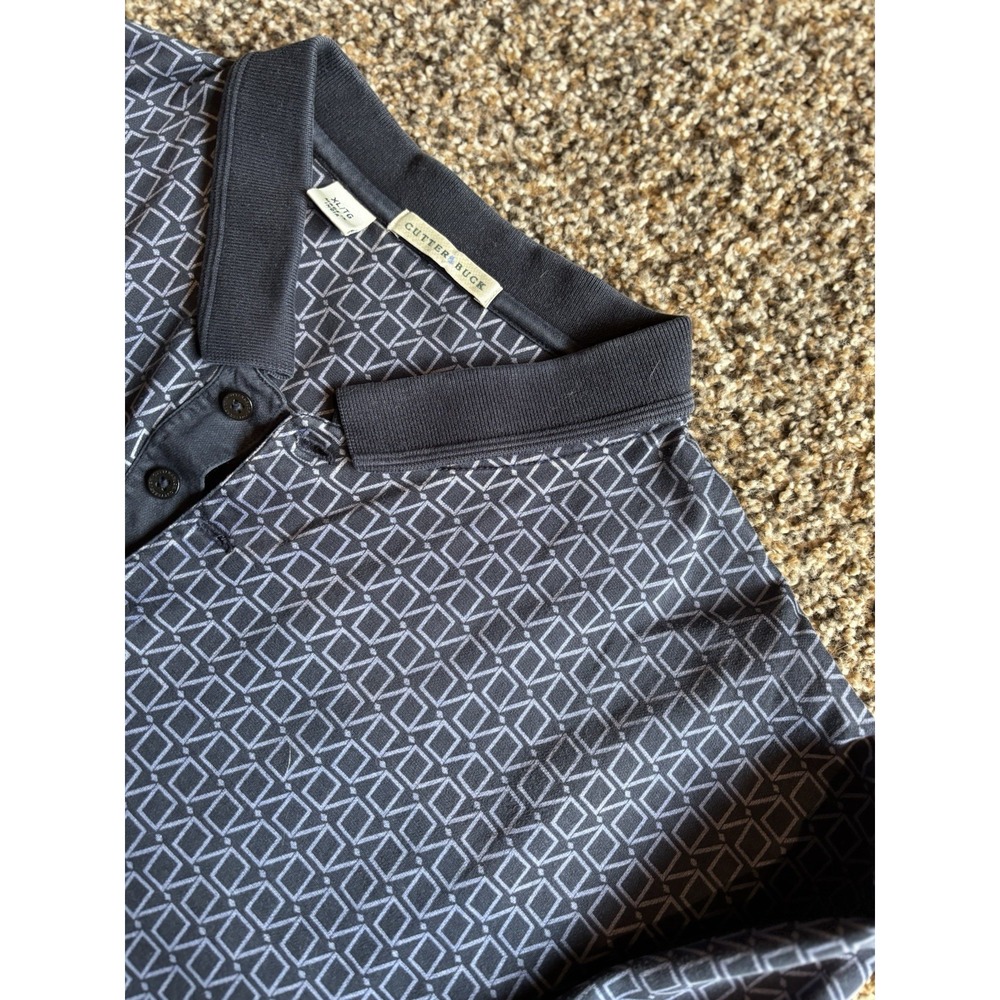Cutter & Buck Shirt Mens XL Polo Blue Geometric Print 100% Cotton H13